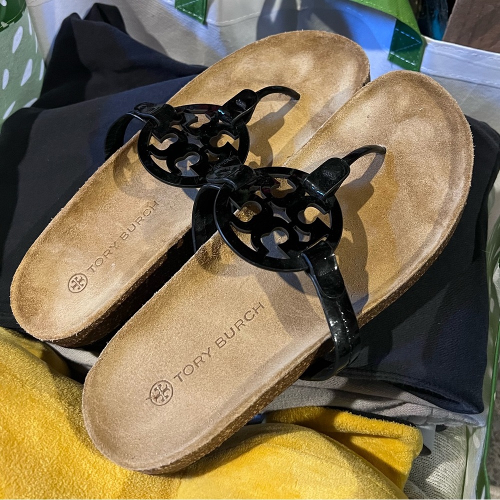 Tory Burch Women's Miller Cloud Sandals in Perfect Black / Natural size 11